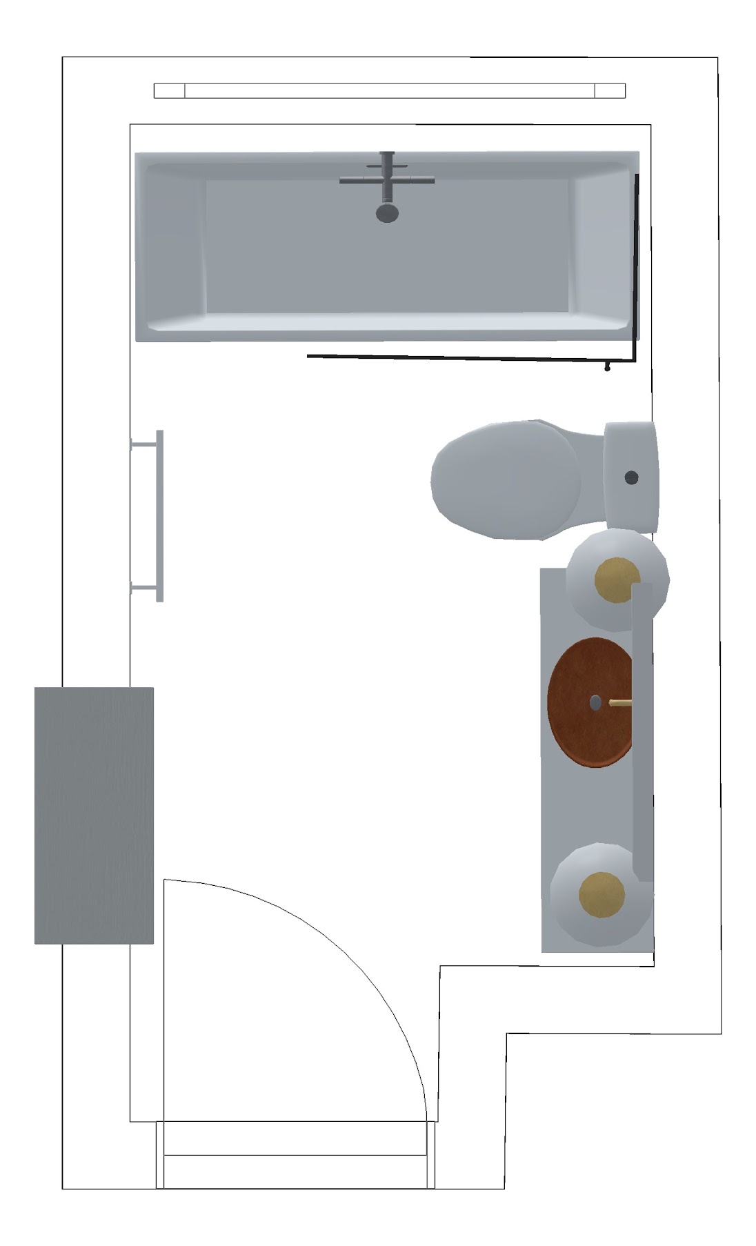 A floor plan sketch showing the layout of a redesigned bathroom