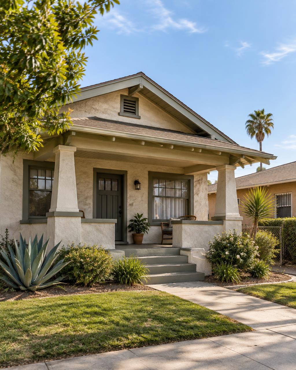 Early California bungalow with a front porch on a compact South Gate lot