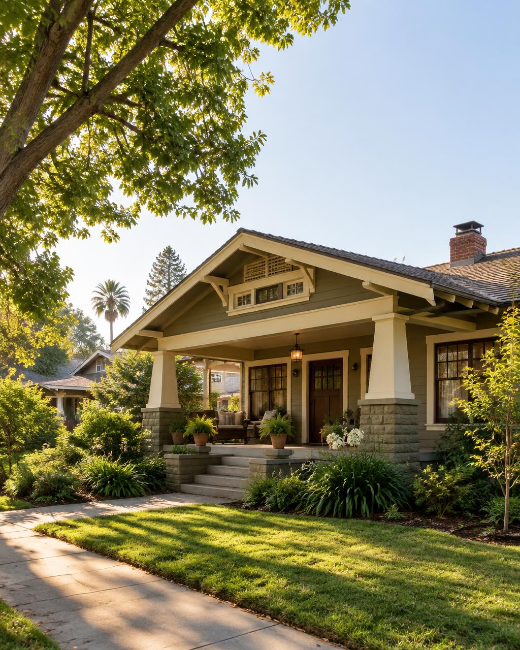 Craftsman bungalow with a deep porch in a leafy Whittier neighborhood